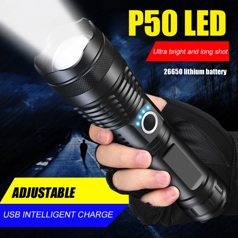 Мощный светодиодный фонарик P50 с зарядкой от USB миниатюрный тактический