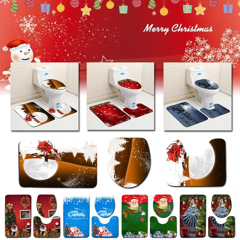 

Bath Mat Floor Mat Rug Toilet Seat Cover Washable Non-Slip Xmas Bathroom Christmas Polyester Fiber