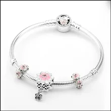 Подлинный 925 пробы Серебряный пановый браслет, поэтическая застежка с цветком, цепочка-змейка, браслет, подходит для женщин, бусина, шарм, сделай сам, ювелирное изделие