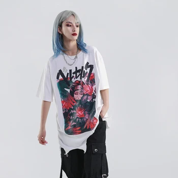 

Ripped Holes Tees Japanese Cartoon Graphic T Shirts Women Streetwear Goth Clothes Harajuku Shirts Streetwear 2020 Sunmer Tops