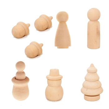 

10pcs Unfinished Wooden Peg Dolls Toy Pinecone Wood Craft Handmade DIY Graffiti Boy and Girl Wood People Painting Dolls