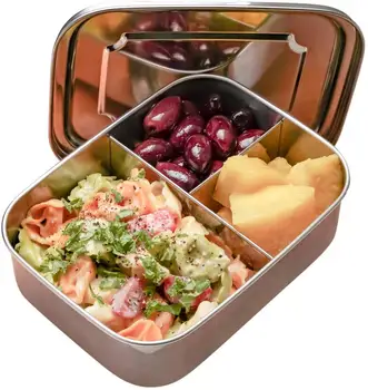 

Stainless Steel Bento Lunch Box Containers with 3 Compartments Design, Metal Lunch Box for Kids or Adults BPA Free