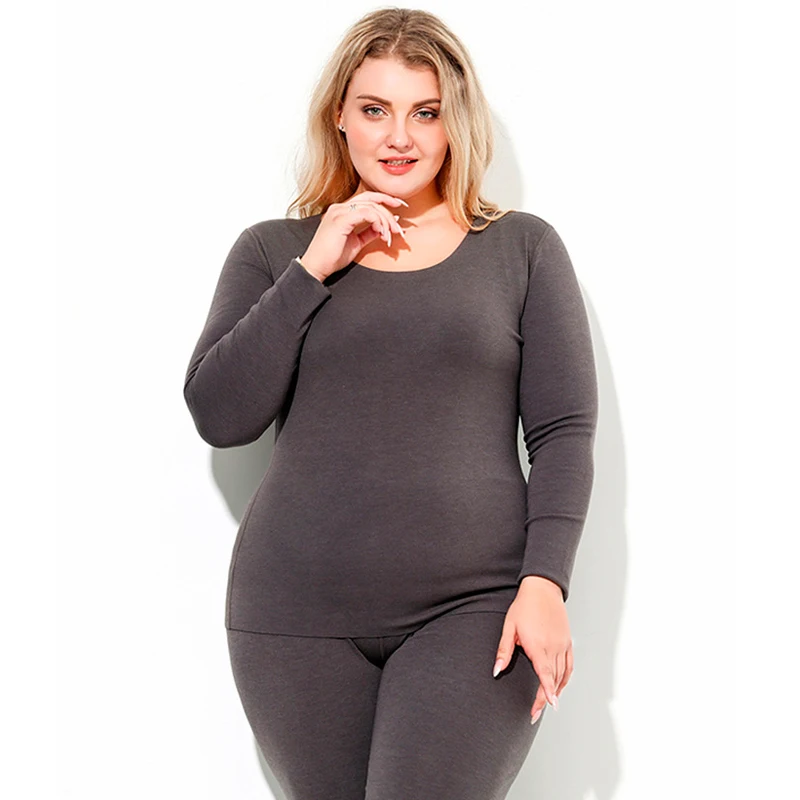 Plus Size 8XL 150kg 2 Piece/Set Winter Fleece Thermal Underwear Women Long Johns Sets O Neck Warm Women Home Wear