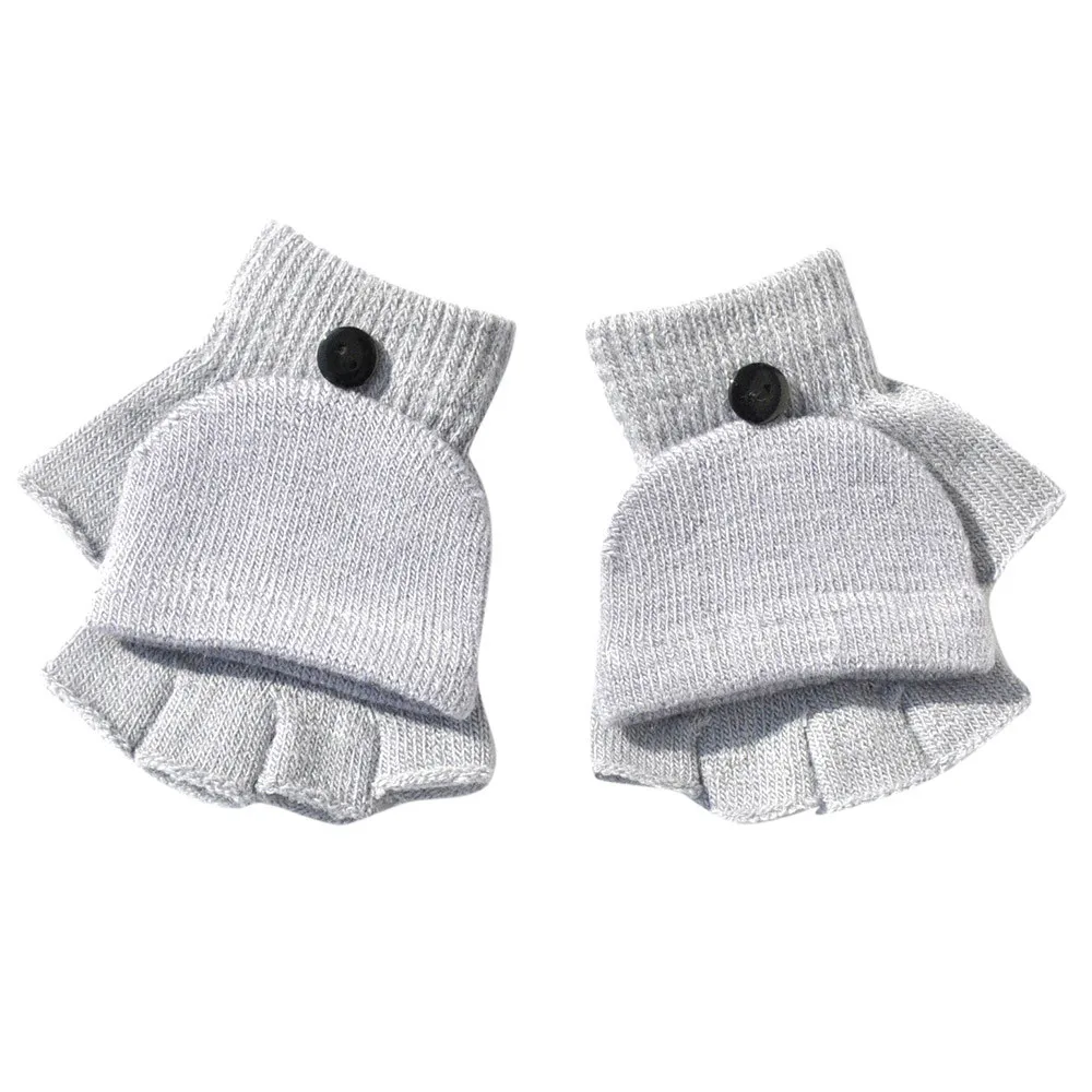 A Boy and Girl Gloves Children Crochet Thumbhole Knit Wrist Mittens Keep Warm Solid Winter Gloves Flip Cover Fingerless Gloves - Цвет: A