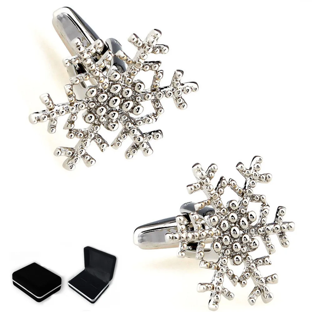 1 Pair Crystal Snowflake Cufflinks For Mens Shirt Brand Cuff Buttons Abotoaduras Gemelos Links And Gift Box | Украшения и