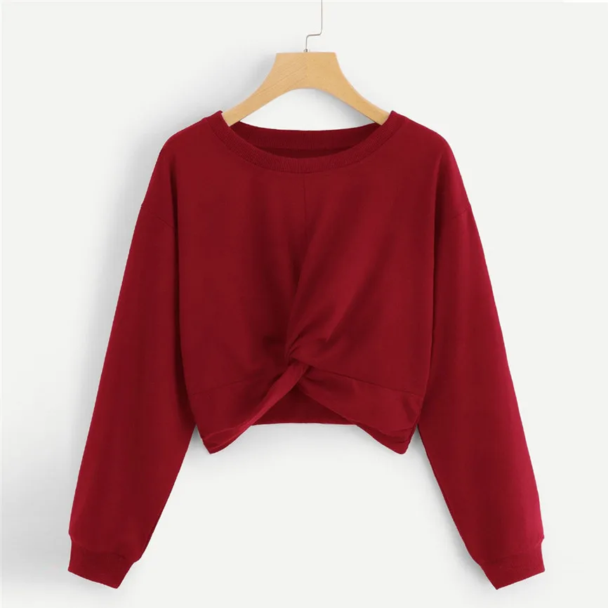 

Fashion Women Twist Solid Color Round Neck Sweatshirt Unique Elegant Comfortable Casual Soft Chic Loose Blouse