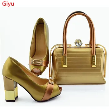 

doershow New Ladies Italian Shoes and Bag Set Gold color African Shoes and Matching Bags Italian Nigerian Shoes and Bag !SOU1-22