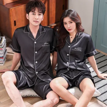

Male 2PCS Shirt&Shorts Sleepwear Satin Solid Intimate Lingerie Pajamas Suit Casual Home Clothes Nightwear 2020 New Pyjamas