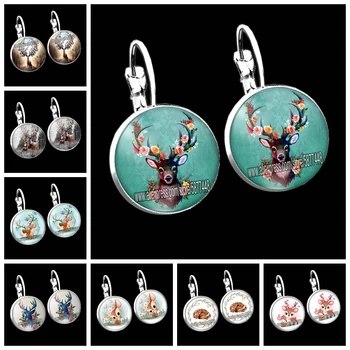 

Beautiful Elk Deer Glass Stud Earring Fashion Cartoon Sika Deer French Hook Earrings Flower Horned Deer Earring for Women