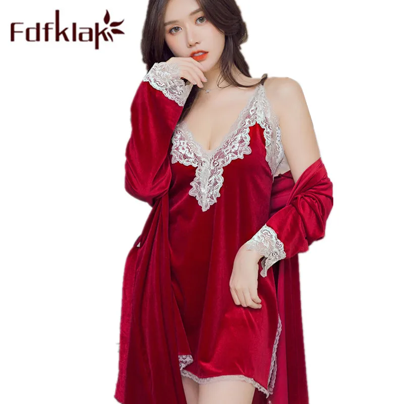 Женская ночная сорочка Fdfklak комплект из 2 предметов сексуальная осенняя