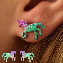 Красочные блестящие эмалевые серьги в виде единорогов для женщин, милые серьги-гвоздики в виде лошади, ювелирные изделия, подарок Brinco Feminino