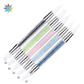 

2 Way Dotting Tools Silicone Head Rhinestone Crystal Nail Art Brush Pen Acrylic Manicure Carving Emboss Shaping Hollow Sculpture