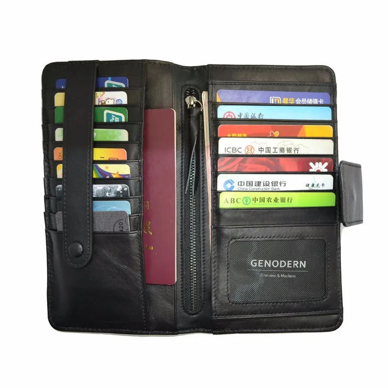 Genuine Leather Men Wallet Black Long Male Wallet with Multi Card Cases Clutch Purses Vertical Long Fashion Men Wallets