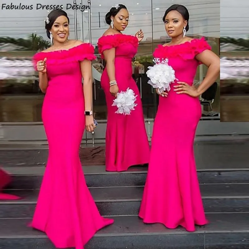 

2020 Pink Mermaid Bridesmaid Dresses Wholesale Amazing African Nigerian Women Formal Long Wedding Party Dress Maid Of Honor Gown