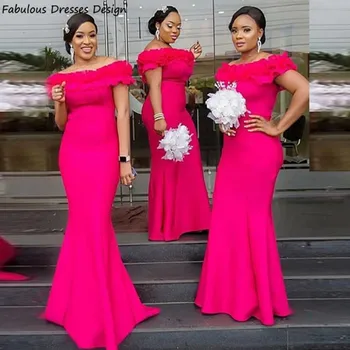 

2020 Pink Mermaid Bridesmaid Dresses Wholesale Amazing African Nigerian Women Formal Long Wedding Party Dress Maid Of Honor Gown