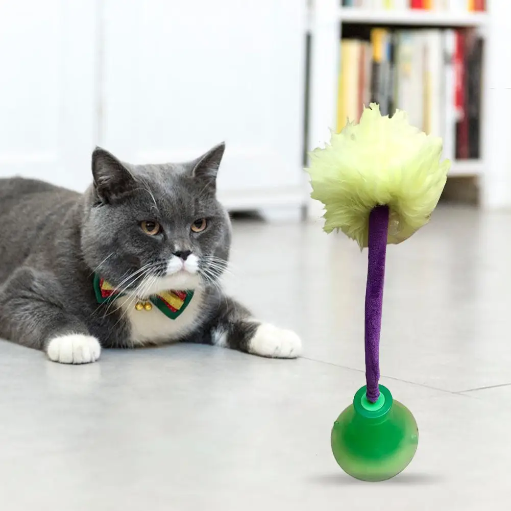 Новейшая игрушка-присоска для кошек, плюшевый шар, забавная игрушка для кошек, перо, резиновая игрушка, встроенная кошачья мята, молярная игрушка для домашних животных
