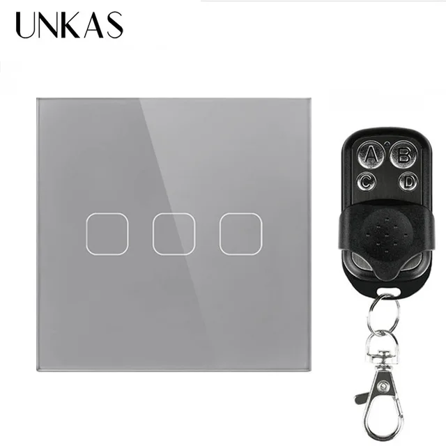 3 Gang Gray UNKAS 1 комплект 1 способ кристалл стеклянная панель настенный светильник ЕС сенсорный выключатель Серый беспроводной переключатель AC 250 В переключатель дистанционного управления - Цвет: 3 Gang Gray