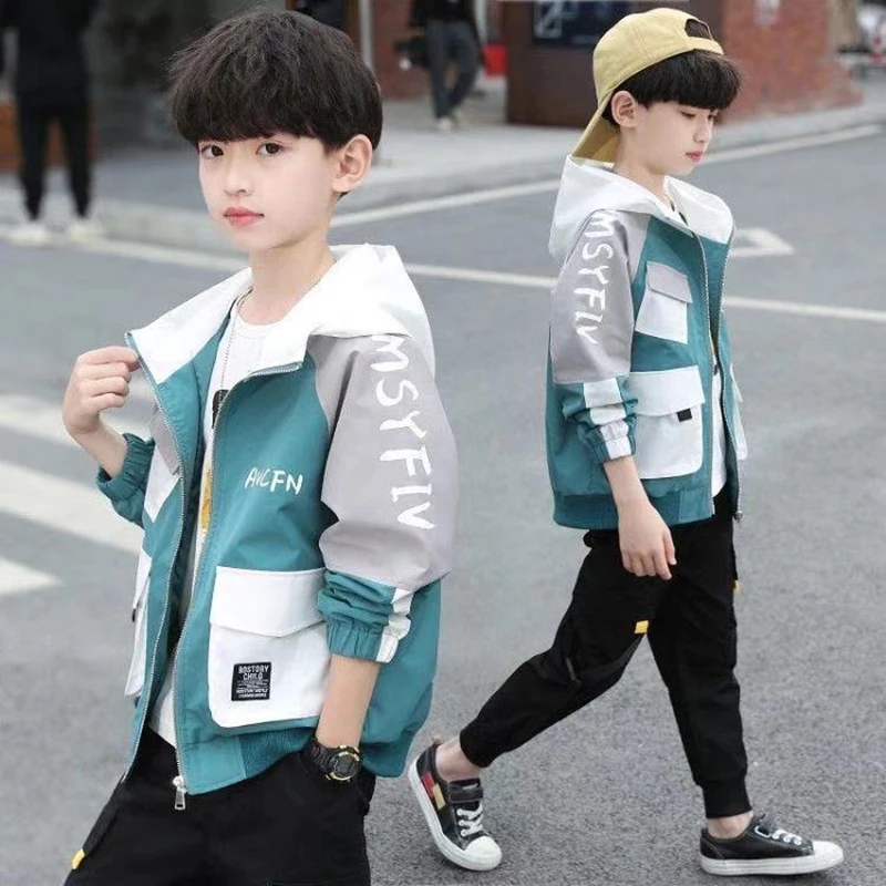 Big Size Spring Autumn Boys Sweatshirt Coat Casual Hooded Windbreaker Coat For Kids 4-12 Years Old Children Outerwear