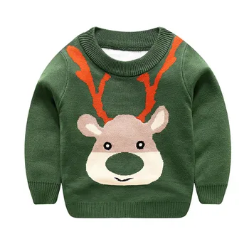 

3-8 years thick 2layers winter thermal cotton knitted kids Sweater boy deer pull over girl knitted inside clothes wearing