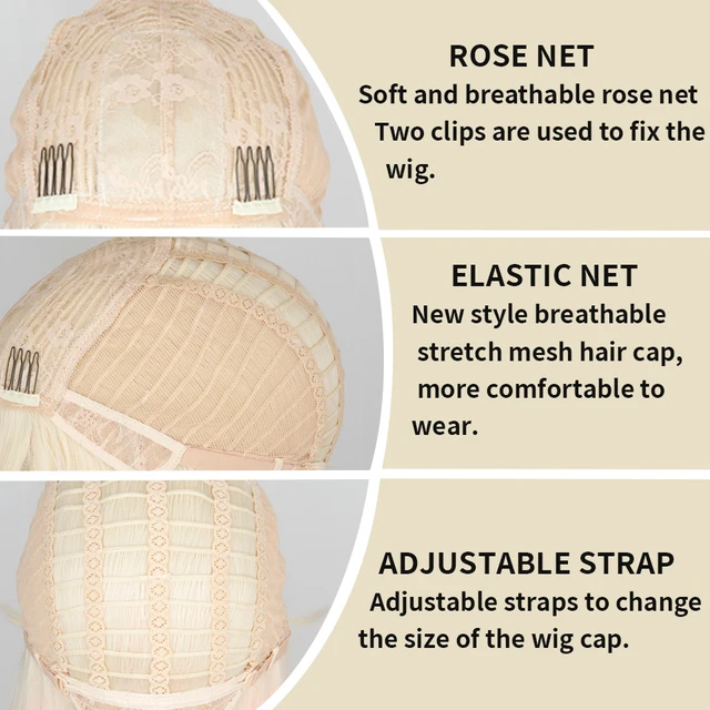 Stunning synthetic blonde wig for party! Designed with bangs and a short bob style, this golden wig will give you a natural and glamorous look. It is heat resistant and measures 11 inches in length, making it perfect for any occasion. - Image 4