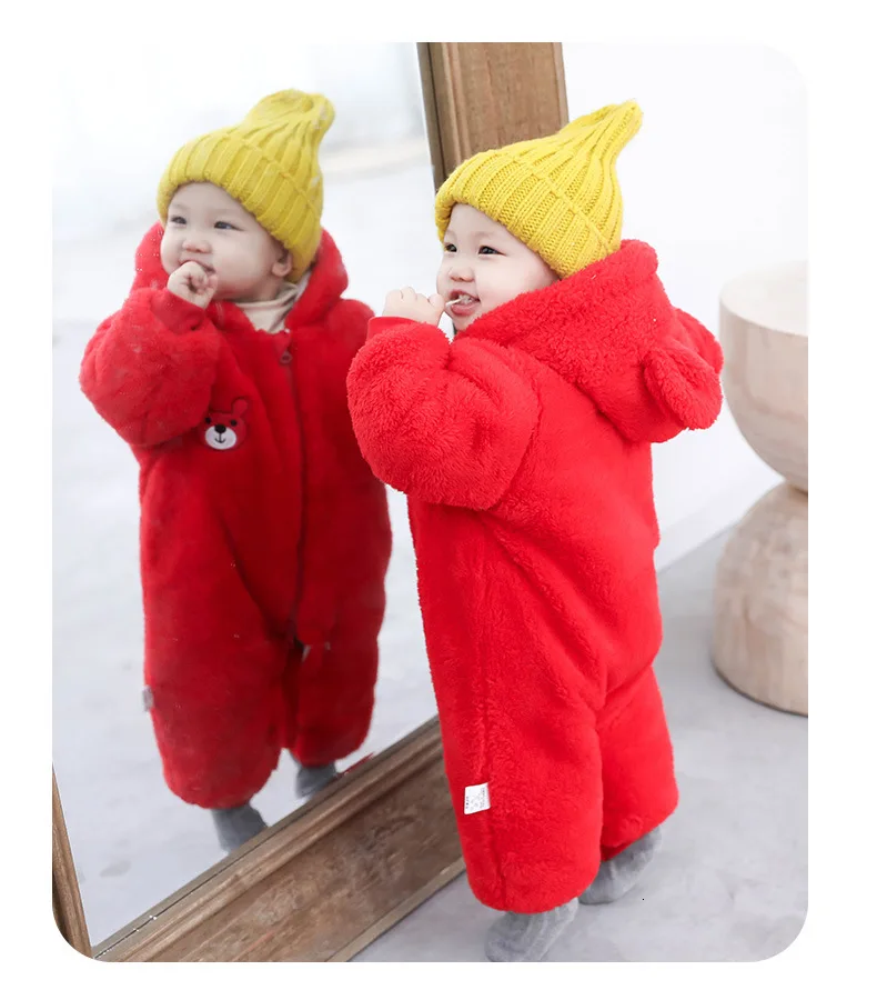 Осенне-зимняя модная одежда для маленьких девочек; плотная теплая верхняя одежда для новорожденных; комбинезоны для мальчиков и девочек; милый комбинезон с капюшоном и рисунком; 4 цвета