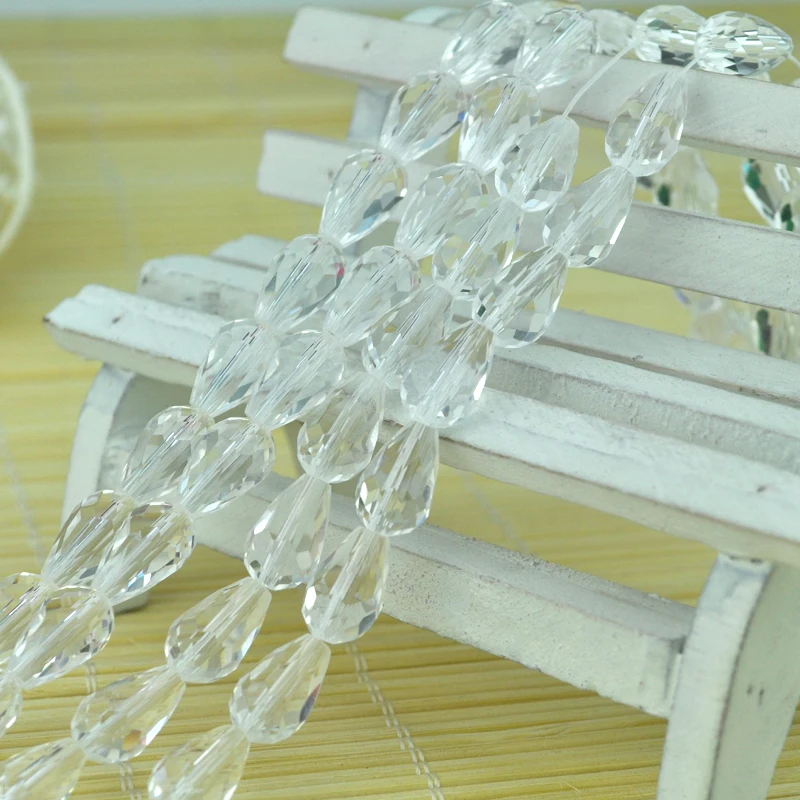 

Transparent White Teardrop Crystal Beads 8x12mm 60pcs/lot Briolette Water Drop Glass Beads For DIY Jewelry Making Accessories