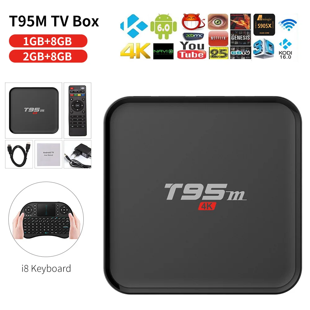 Smart Android tv Box T95M Amlogic S905x четырехъядерный 64 бит Android 6,0 4K HD медиаплеер телеприставка 2G 8G встроенный WiFi смарт-бокс