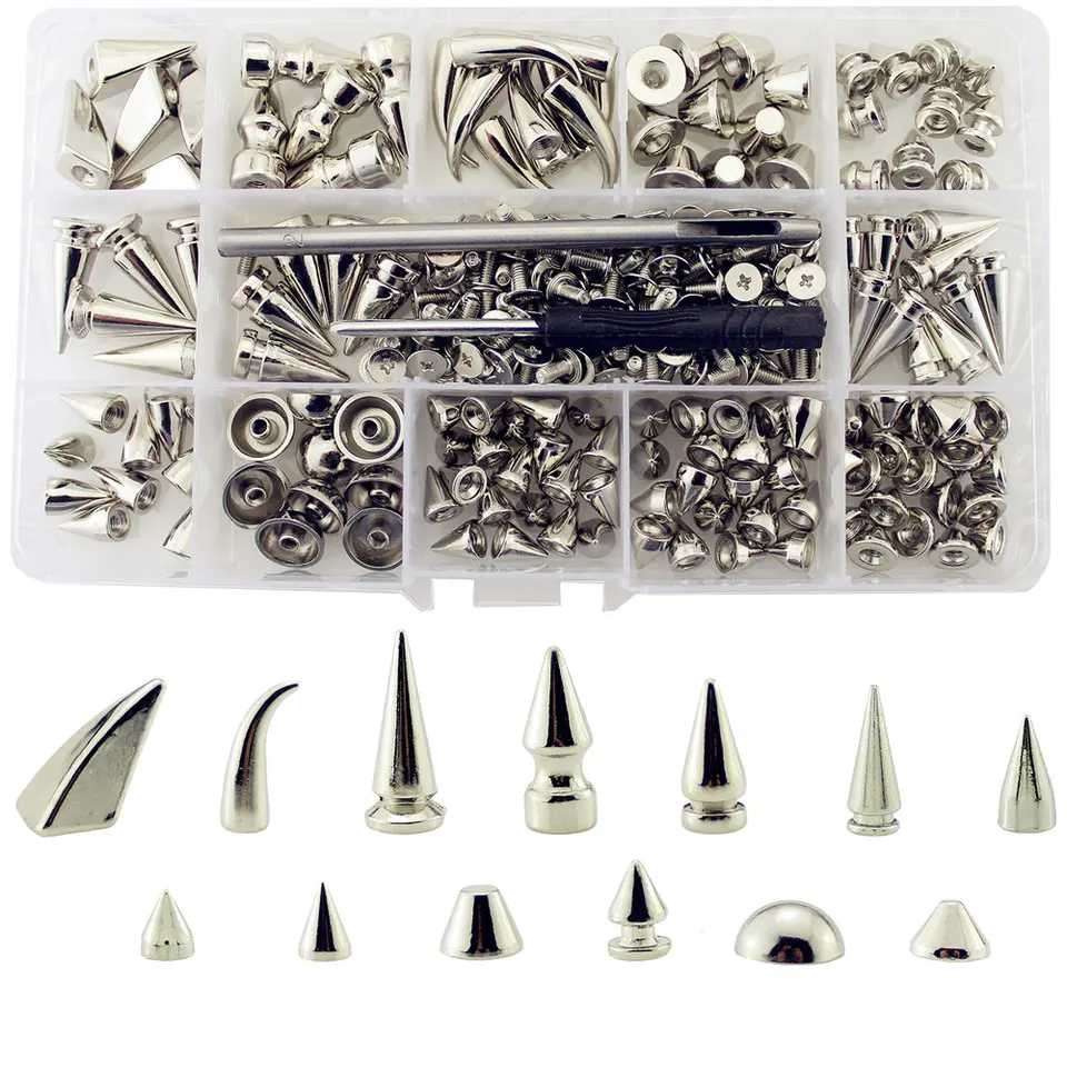 12 Styles 270 Sets Screw Back Studs and Spikes Kit with Tools