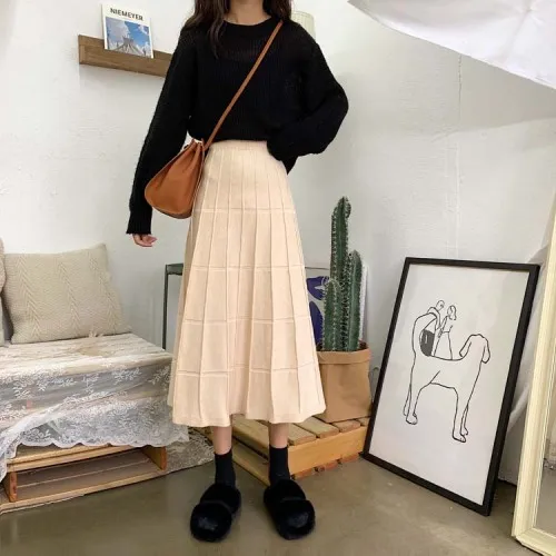 Faldas mujer moda ботинки до середины икры с завышенной талией платье трапециевидной формы в симпатичном стиле на осень-зиму Горячая Женская юбка с высокой талией платье на лямках Женская одежда - Цвет: Apricot