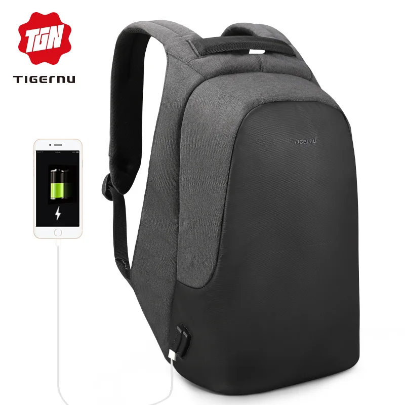 Black grey Tigernu бренд мужчины женщины противоугонные рюкзак для 15.6 ноутбук случайные путешествия брызгозащитные рюкзаки школьная сумка для подростков мальчиков девочек - Цвет: Black grey