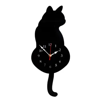 

Acrylic Wall Clock Home Cartoon Wagging Tail Cat Wall Clock Practical Essentials for Home Decoration
