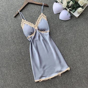 

Nightdress Satin Sleepwear Lady Nightwear Spaghetti Strap Intimate Lingerie Lace Nightgown Sexy Bathrobe Casual Homewear