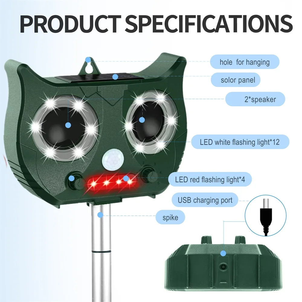 

2019 New Solar Ultrasonic Animal Repeller Include Lithium Battery, Waterproof Pest Repeller Snake Cat Dog Bird Dispeller