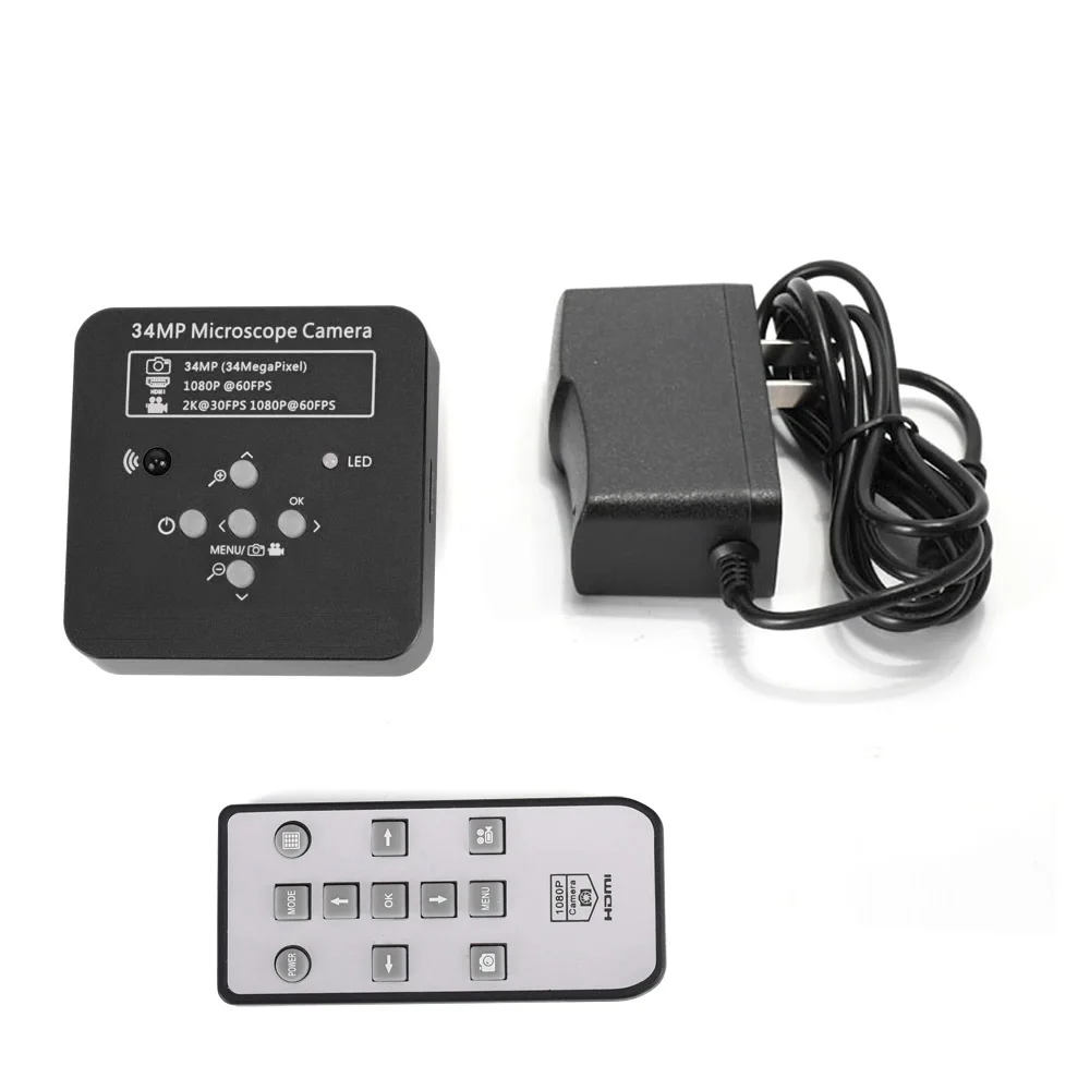 Black-US 34MP Full HD промышленный электронный цифровой видео микроскоп камера для телефона Процессор набор для ремонта плат с пультом дистанционного управления - Цвет: Black-US