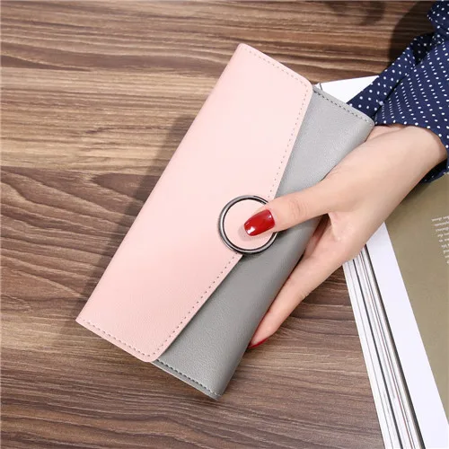 Light pink Дизайнерский кожаный тонкий длинный двойной женский кошелек женский клатч брендовый Кошелек для монет Дамский держатель для карт Деньги Доллар Cuzdan HC151 - Цвет: Light pink