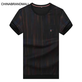 

Thin Section Men Plus Fat Plus Size Short Sleeve T Shirt Young Men Fat Man Joker Round Neck Stripes Short Sleeve