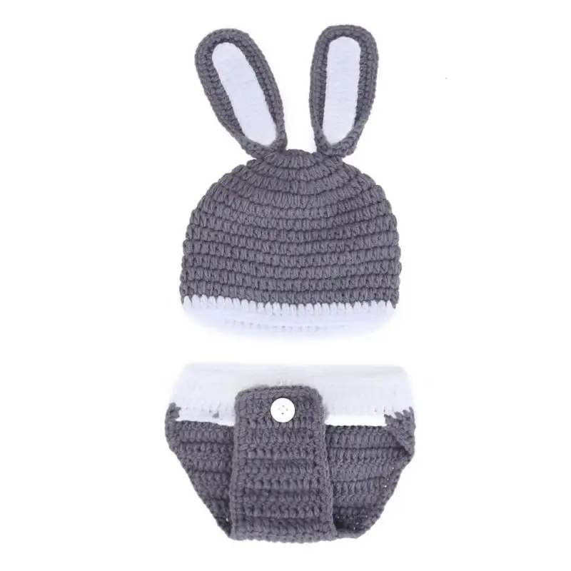 

2pcs/Set Handmade Infant Newborn Photography Props Clothes Rabbit Shaped Hat Shorts Outfits Winter Suits Warm Girls Clothes