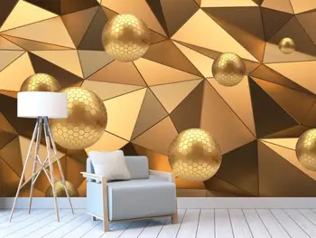 

CJSIR Custom Wallpaper Mural Golden Sphere Cuboid Abstract Architectural Background Wall Mural 3d Wallpaper Carta Da Parati