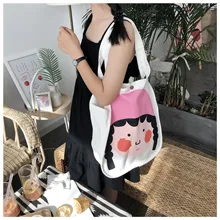 YILE хлопок холст Экологичная для шоппинга с ручкой сумка наплечная печать мультфильм девушка магнитная оснастка B2