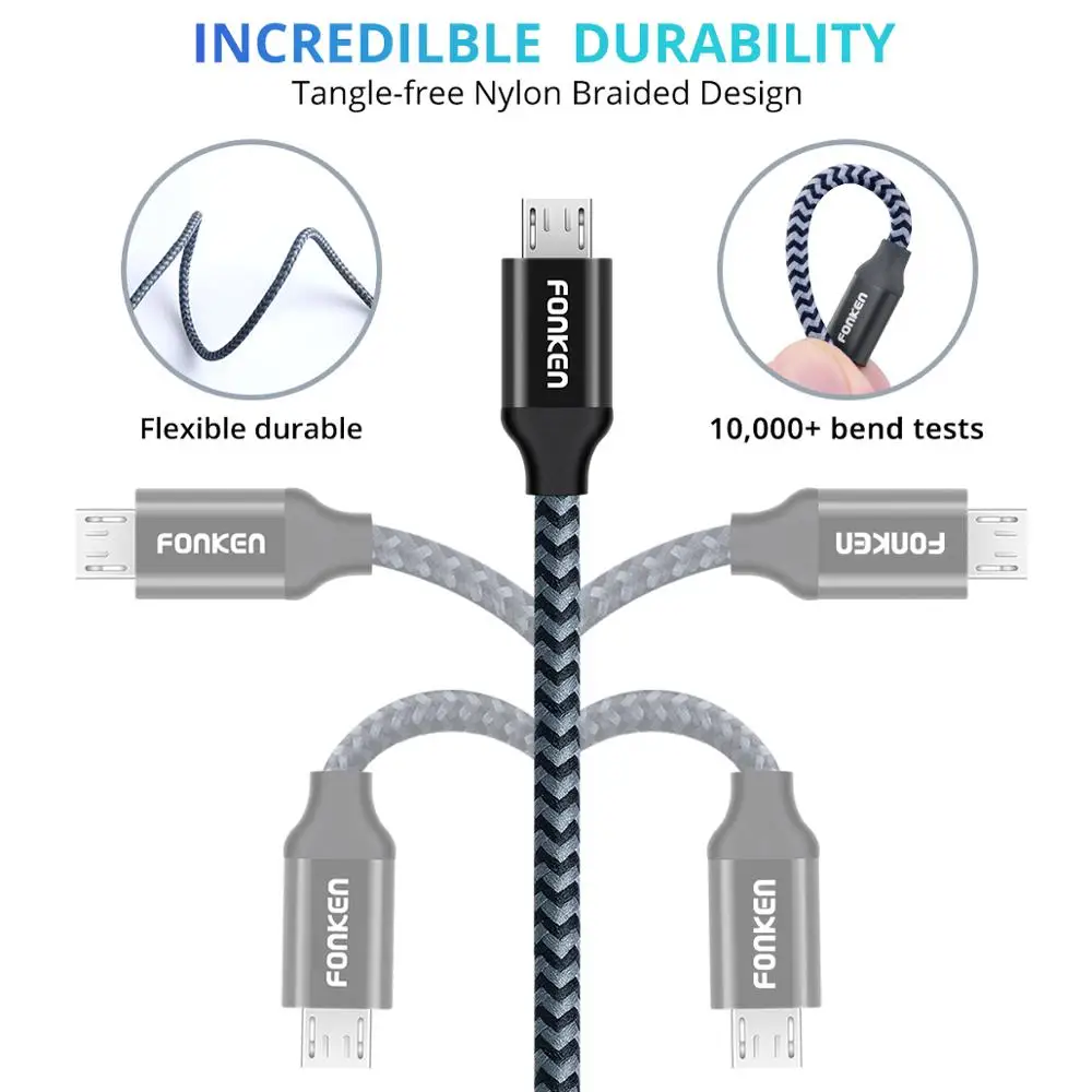 FONKEN Micro USB Cable Charging for Phone 1m 2m Micro Cable Supercharge for redmi note 6 Fast Charger Mobile Android Data Cord