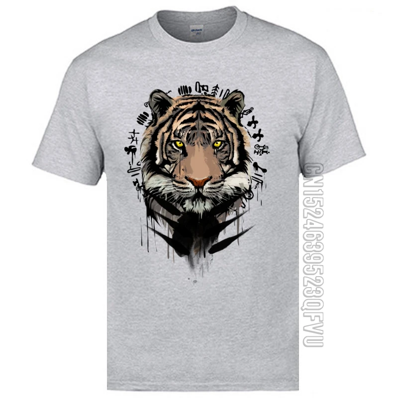 Мужские серые хлопковые футболки, винтажные Стильные Новые Топы с принтом тигра, забавные дизайнерские футболки из чистого хлопка для мужчин