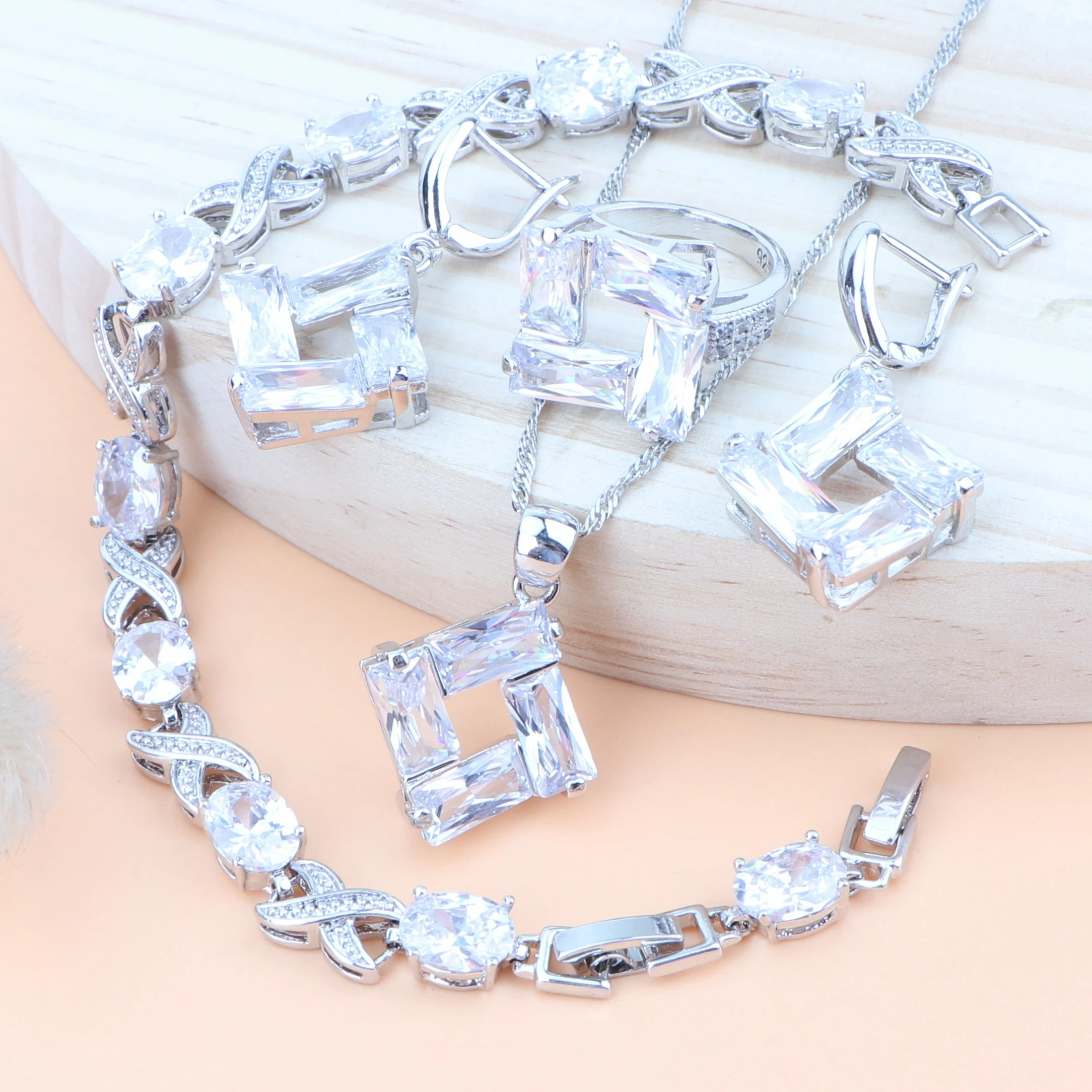 Women Accessories Jewelry Sets 925 Silver Zirconia Costume Bridal Jewellery Women Wedding Ring Earrings Bracelet Necklace Sets Women Accessories Jewelry Sets 925 Silver Zirconia Costume Bridal Jewellery Women Wedding Ring Earrings Bracelet Necklace Sets