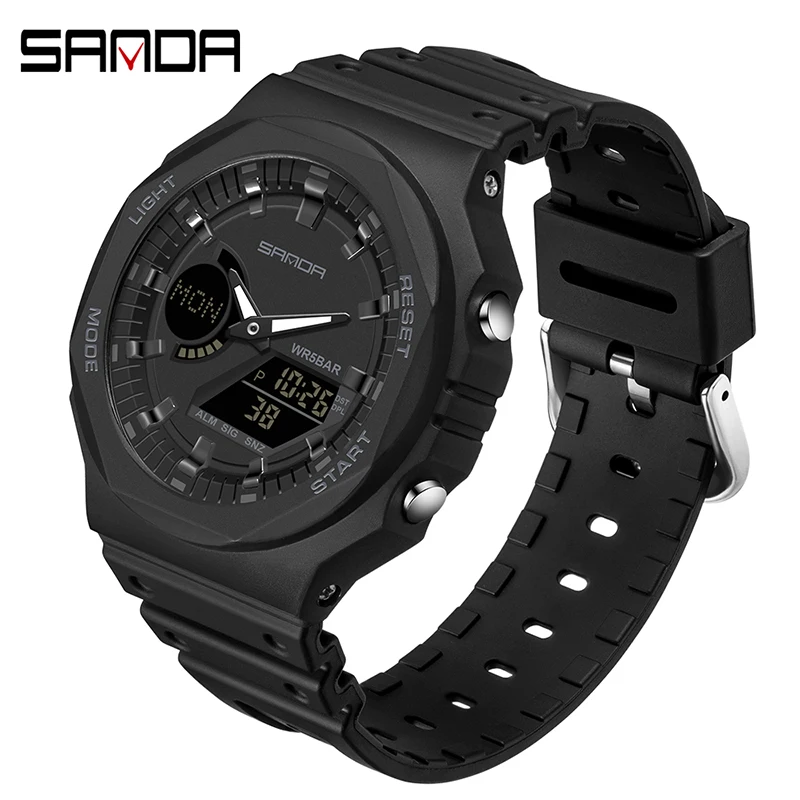 SANDA Top Luxury Men's Quartz Watches Waterproof Men Military Sport Watch Dual Display Luminous Wristwatch Orologio uomo