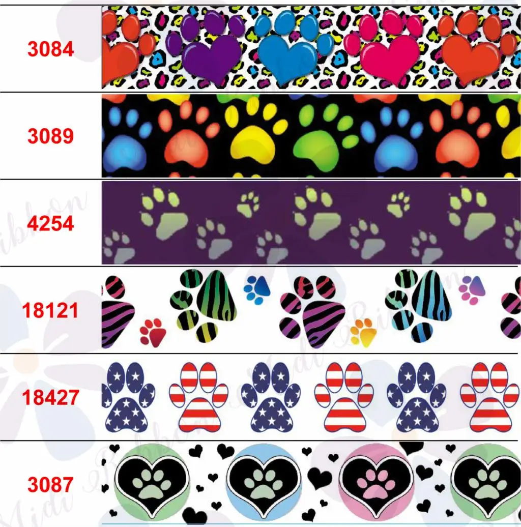 16mm-75mm Cartoon Dog's Paw Series Printed Grosgrain/Elastic Ribbon Snowflake Leopards DIY Bowknot Christmas Decor 50yards/roll