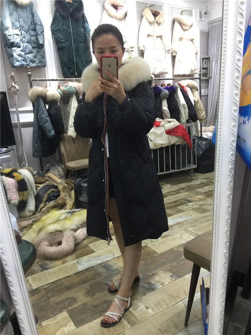 Dongdaemun стиль корейский стиль пуховик женский длинный приталенный белый утиный пух пальто