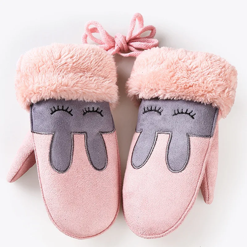 

Winter Thick Cashmere Cotton Mittens Boy Girls Children Warm Suede Leather Gloves Cute Cartoon Deer/Smile Kids Gloves