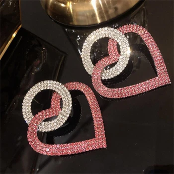 

red Color Long Crystal Square heart Dangle Earrings for Women Wedding Drop Earing Brinco Fashion Jewelry Gifts