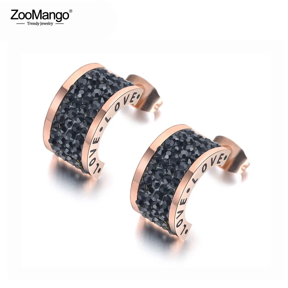 ZooMango полукруглая черная стразы из нержавеющей стали свадебные серьги для женщин