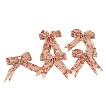

Christmas Bow, 4.72 Inch Long 3.54 Inch Wide,5 Pcs Holiday Christmas Decoration Bows Decorative Pendant Cream Color+Red