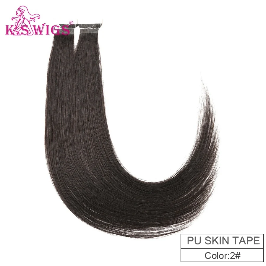 #2 K.S парики 1" 20" 2" Remy, завязанные вручную ленты, искусственная кожа, уток волос, прямые, двойные, нарисованные, невидимые, бесшовные, клейкие волосы для наращивания - Цвет: #2